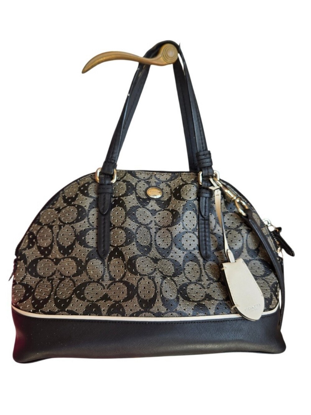🖤 Coach Signature Dome Satchel | Black & Gray Monogram Crossbody Purse 👜✨